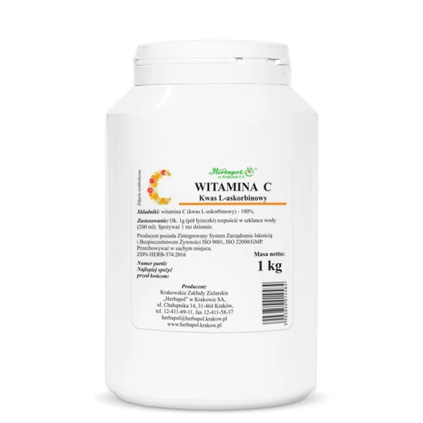Vitamin C Pulver 1000 g - reines L-Ascorbinsäure Pulver, ideal zur Stärkung des Immunsystems, Nahrungsergänzungsmittel von Herbapol Kraków