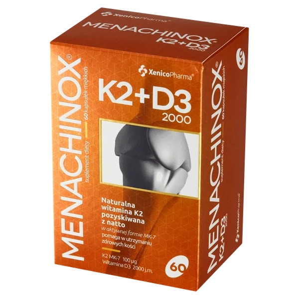 Menachinox K2+D3 Nahrungsergänzungsmittel, weiche Kapseln, 60 Stück1 Menachinox K2+D3 – 60 weiche Kapseln, Nahrungsergänzung für Knochen, Zähne und Immunsystem