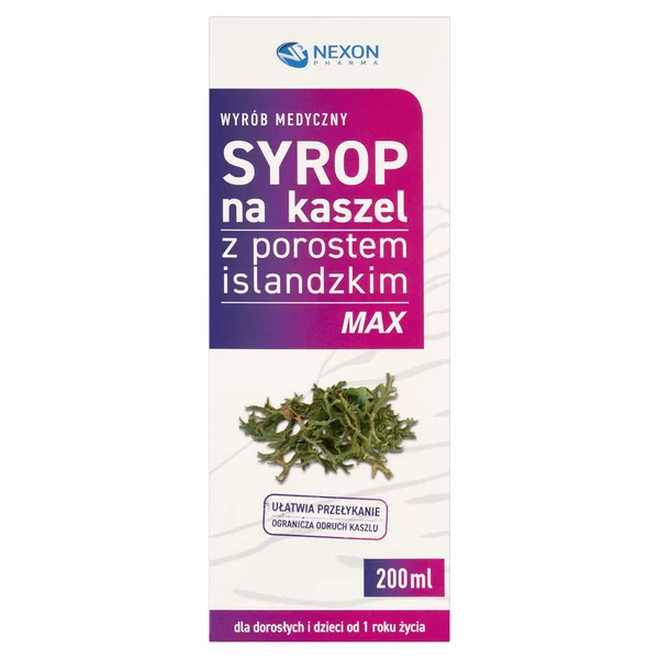Nexon Pharma MAX Husten-Sirup mit Islandmoos, 200 ml - Medizinisches Produkt zur Linderung von Husten und Halsschmerzen
