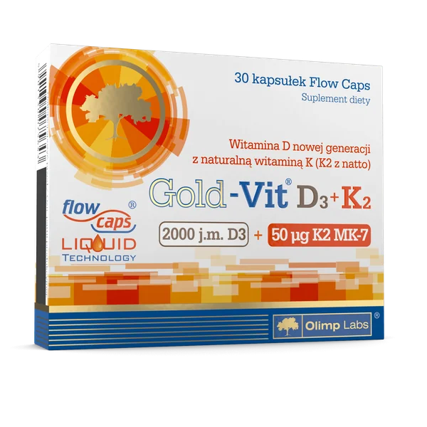 Olimp Gold-Vit D3 2000 I.E. + K2 Kapseln mit Leinsamenöl, Omega-3, und Vitaminen für gesunde Knochen und das Immunsystem