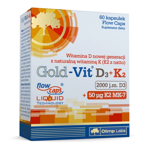 Olimp Gold-Vit D3 2000 I.E. + K2 Kapseln mit Leinsamenöl, Omega-3, und Vitaminen für gesunde Knochen und das Immunsystem