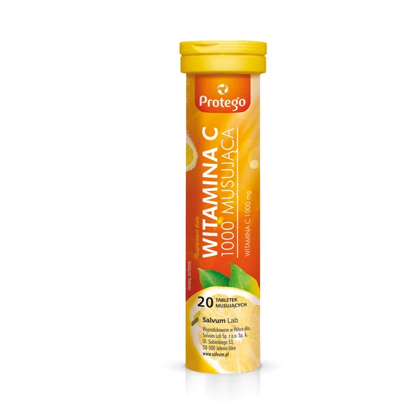 Protego Vitamin C 1000 Brausetabletten mit Zitronengeschmack, fördert das Immunsystem und schützt vor oxidativem Stress. 20 Tabletten pro Packung.