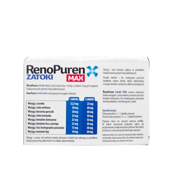 RenoPuren Max – Nahrungsergänzungsmittel für gesunde Nasennebenhöhlen, 60 Tabletten
