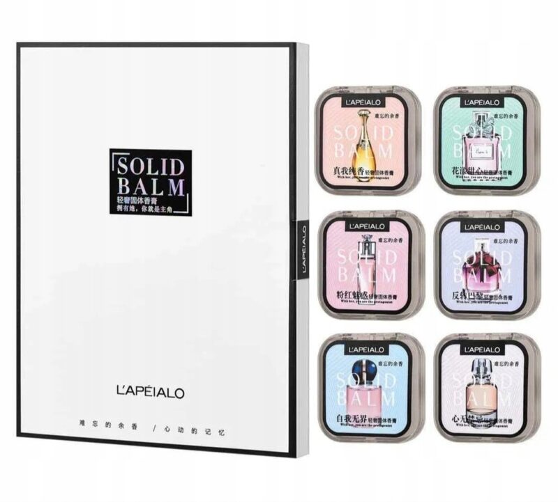 Set aus 6 Pheromon Balsamen in eleganter Verpackung, ideal für die Handtasche oder als luxuriöses Geschenk