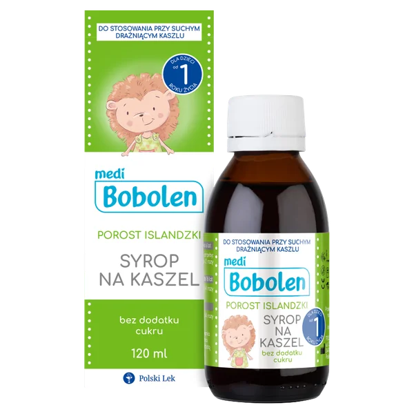 Bobolen Isländisches Moos Husten-Sirup in einer Flasche, geeignet für die Linderung von Husten und Halsreizungen, auch für Kinder ab 1 Jahr