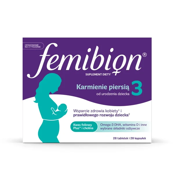 Femibion 3 Stillzeit Nahrungsergänzungsmittel für stillende Mütter, 28 Tabletten und 28 Kapseln, zur Unterstützung der Gesundheit während der Stillzeit