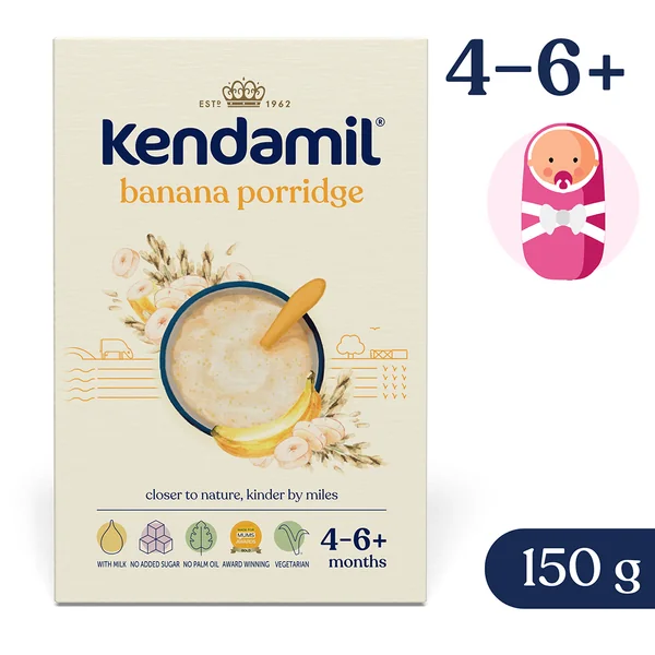 Kendamil Milchbrei mit Banane in Pulverform, 150 g Packung, ideal für Babys ab dem 4. Lebensmonat, ohne Zuckerzusatz und reich an Vitaminen