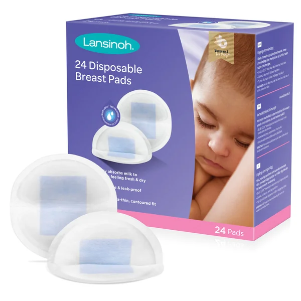 Einweg-Stillpads von Lansinoh in einer Einzelverpackung, atmungsaktiv und weich, bieten effektiven Schutz gegen Auslaufen und sorgen für Komfort für die Mutter