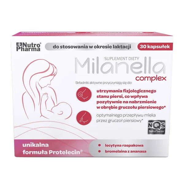 Milanella Complex Zn für stillende Mütter zur Unterstützung des Milchflusses. Nahrungsergänzung mit Lecithin, Bromelain und Zink