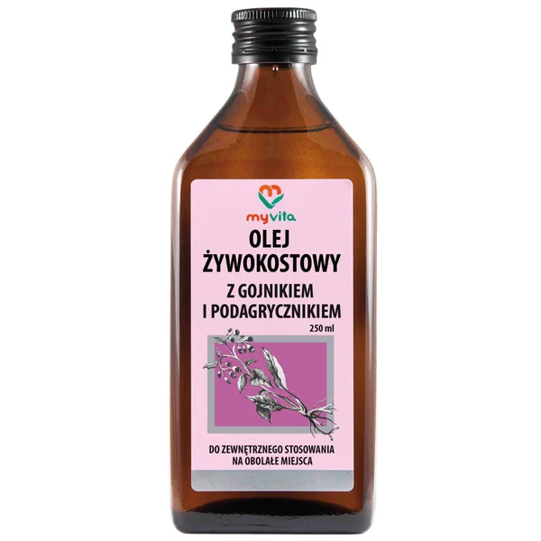 MyVita Beinwellöl mit Gojnik und Podagrycznik, zur Linderung von Muskelschmerzen und Gelenkbeschwerden. Fördert die Hautregeneration und wirkt entzündungshemmend