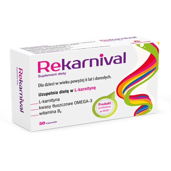 Rekarnival Nahrungsergänzungsmittel Kapseln mit L-Carnitin, Omega-3 und Vitamin B6, unterstützt den Energiestoffwechsel und das Nervensystem