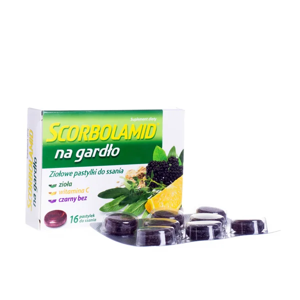 Scorbolamid Lutschtabletten zur Linderung von Halsschmerzen und Erkältungssymptomen mit natürlichen Kräutern und Vitamin C