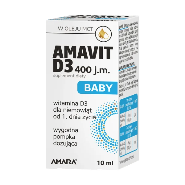 Amavit D3 Baby 400 IE Spray für Neugeborene und Kinder, Vitamin D3 in MCT-Öl für die tägliche Ernährung von Babys, 10 ml Flasche mit Dosierpumpe