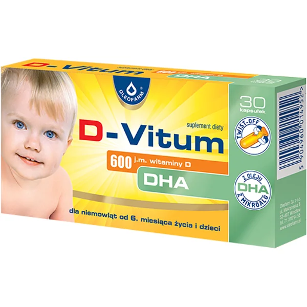 D-Vitum 600 IE Vitamin D DHA in Twist-Off-Kapseln für Säuglinge und Kinder, unterstützt gesundes Wachstum und die Entwicklung von Knochen und Sehvermögen