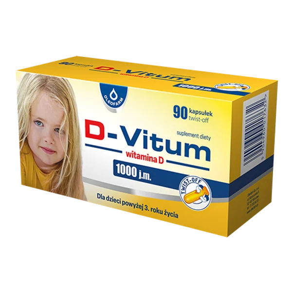 D-Vitum Vitamin D3 1000 IE, Twist-Off Kapseln für Kinder, 90 Kapseln, zur Unterstützung des Wachstums, der Knochen und des Immunsystems