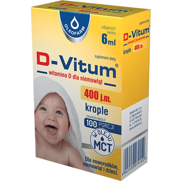 D-Vitum Vitamin D Tropfen für Säuglinge, 6 ml Flasche, zur Unterstützung des Wachstums, gesunder Knochen und des Immunsystems