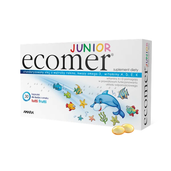 Ecomer Junior Kautabletten für Kinder, angereichert mit DHA, EPA, Vitamin D, A, E und K zur Unterstützung des Immunsystems und der gesunden Entwicklung