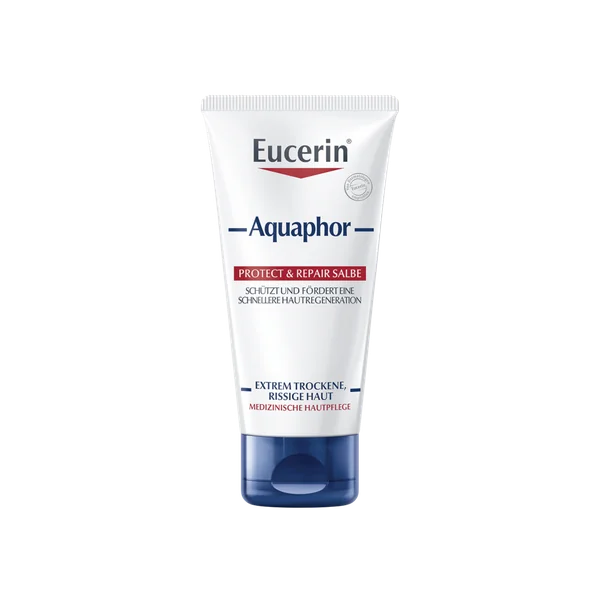 Eucerin Aquaphor regenerierende Salbe in einer 45 ml Tube für trockene, gereizte und rissige Haut. Ideal für empfindliche Haut von Babys und Erwachsenen