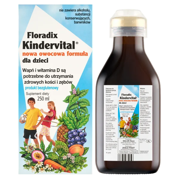 Floradix Kindervital – flüssiges Nahrungsergänzungsmittel mit Kalzium und 9 Vitaminen für die gesunde Entwicklung von Kindern.