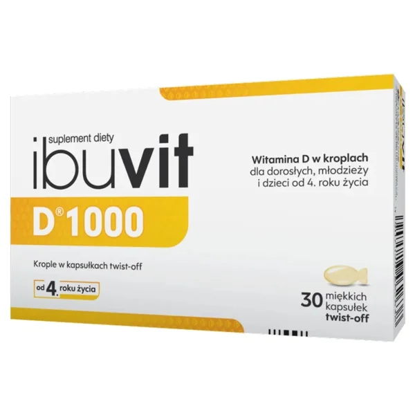 Ibuvit D 1000, 30 Twist-off Kapseln mit 1000 IU Vitamin D3 für Kinder und Erwachsene zur Unterstützung des Immunsystems und gesunder Knochen