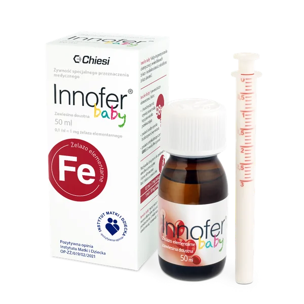 Flasche Innofer Baby, Eisenpräparat zur Vorbeugung von Eisenmangel und Anämie für Säuglinge und Kleinkinder, ohne Laktose und Gluten, 50 ml.