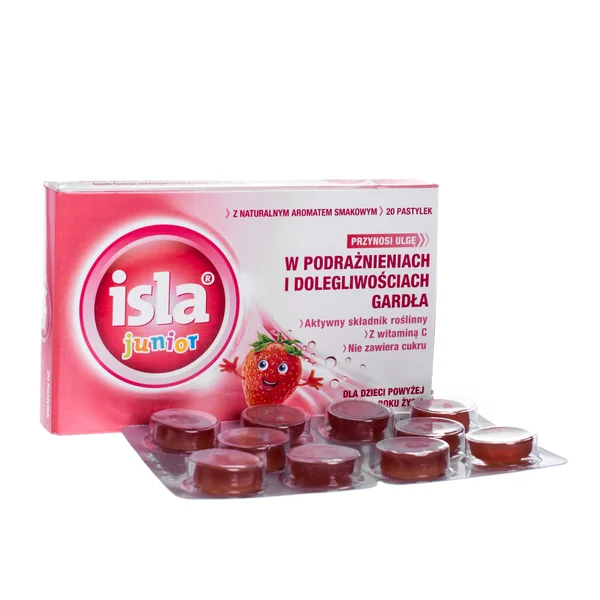Isla Junior Lutschtabletten für Kinder mit Erdbeergeschmack zur Linderung von Halsschmerzen und Schutz der Schleimhaut bei Erkältungen
