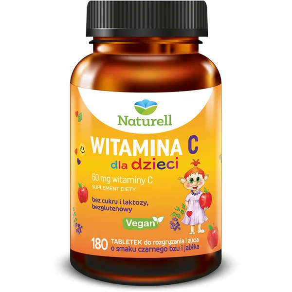 Naturell Vitamin C Lutschtabletten für Kinder in leckeren Holunder-Apfel Geschmack, stärken das Immunsystem und verringern Müdigkeit