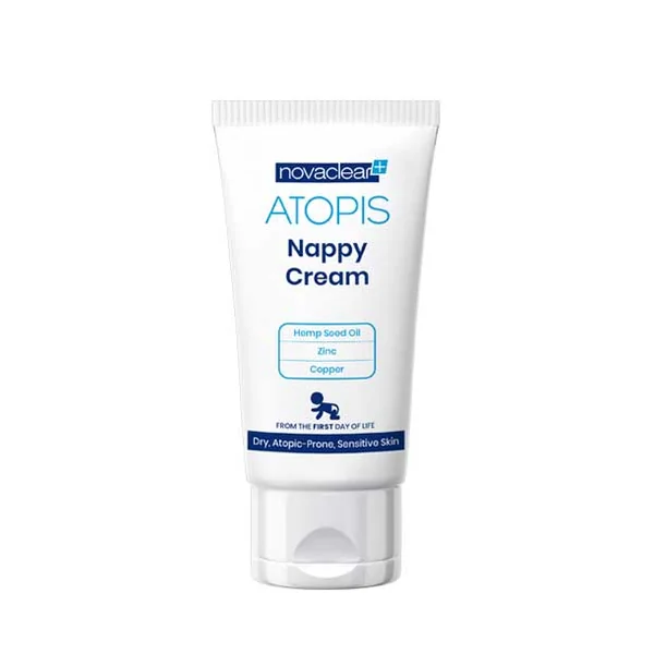 NovaClear Atopis Nappy Cream in einer 50 ml Tube, speziell für die Pflege empfindlicher, trockener Haut bei Erwachsenen und Babys ab dem ersten Lebenstag