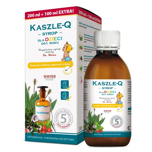 Novascon Kaszle-Q Husten-Sirup für Kinder, 300 ml Flasche, zur Unterstützung des Immunsystems und Linderung von Husten bei Erkältung