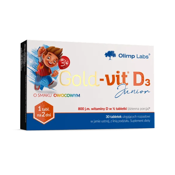 Gold-vit® D3 Junior Tabletten für Kinder ab 3 Jahren zur Unterstützung des Immunsystems mit Vitamin D3 in fruchtigem Geschmack. 30 Tabletten