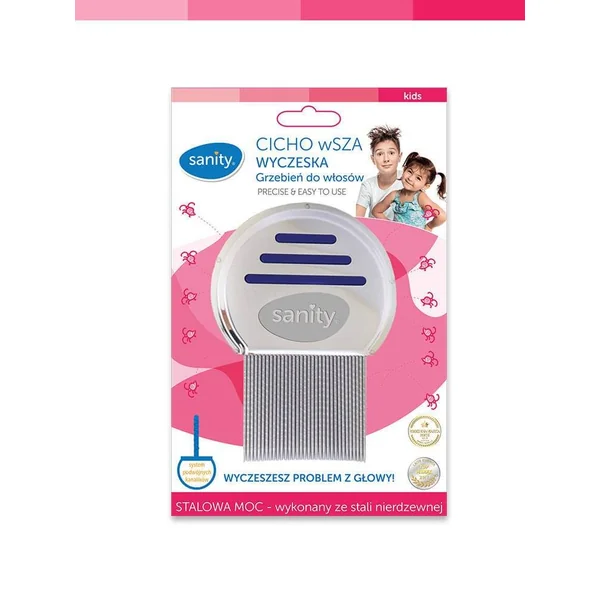 Sanity CICHO wSZA Grzebień für die Läusebekämpfung, mit abgerundeten Spitzen und rutschfestem Griff, ideal für das sichere Entfernen von Läusen und Nissen