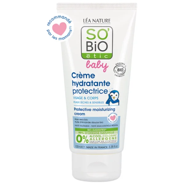 Natürliche Babycreme für empfindliche Haut, schützt und pflegt bei Windelausschlag, mit Aloe Vera und Sheabutter