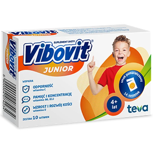 Vibovit Junior Orange Geschmack – Vitaminpräparat für Kinder mit 10 Vitaminen in praktischen Sachets für eine gesunde Entwicklung