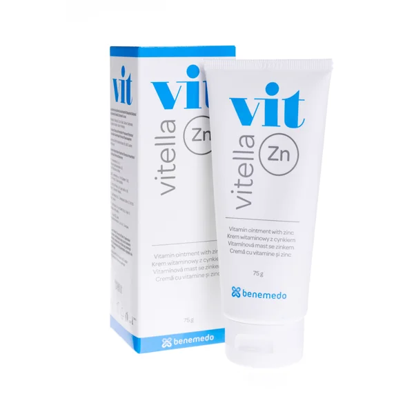 Vitella Zn Zinksalbe zur Pflege trockener und gereizter Haut, fördert die Hautregeneration und lindert Irritationen bei Windeldermatitis und anderen Hautproblemen