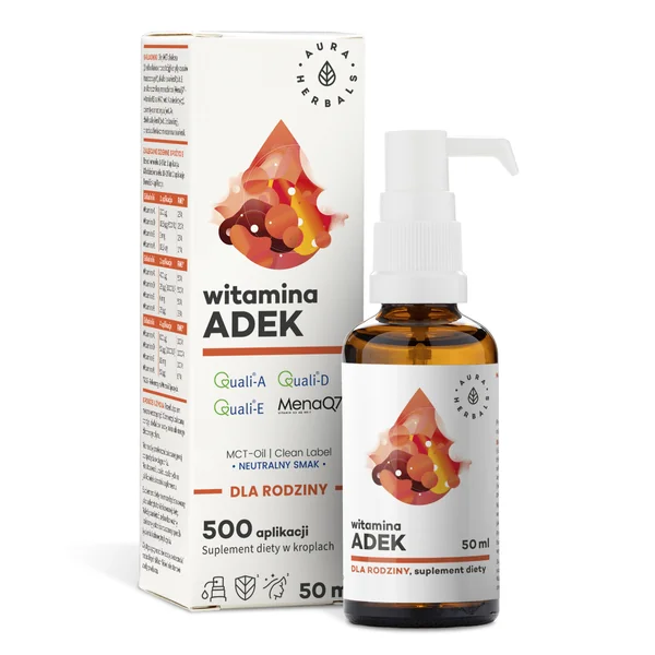 Aura Herbals Vitamin A, D3, E und K2 Tropfen mit MCT-Öl, 50 ml, Nahrungsergänzungsmittel für Gesundheit und Immunfunktion