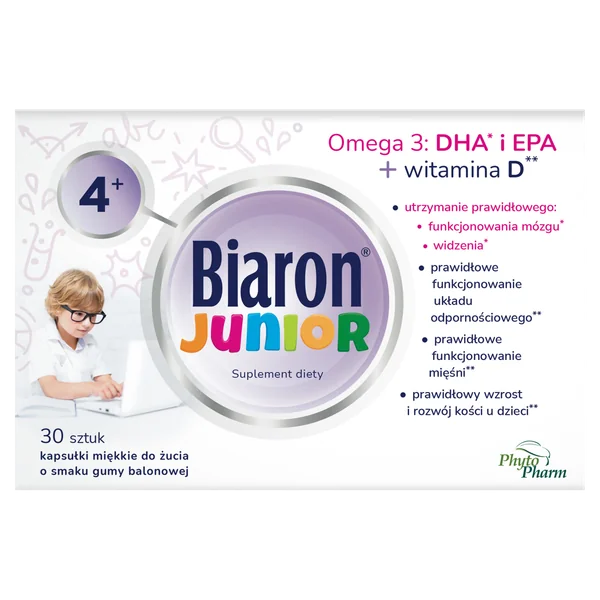 Biaron Junior Kautabletten, Omega-3 und Vitamin D für Kinder zur Unterstützung des Immunsystems und der Gehirnfunktion