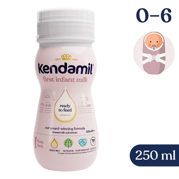 Kendamil 1 Flüssige Anfangsmilch für Säuglinge, 250 ml – nährstoffreiche Babymilch ohne Palmöl und mit pflanzlichem DHA