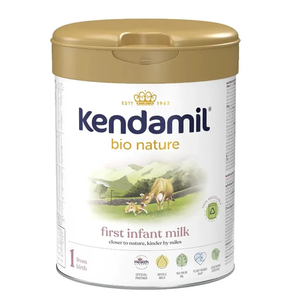 Kendamil BIO Nature 1 DHA+ Bio-Säuglingsmilchpulver für Babys von Geburt an in der 800 g Packung, enthält DHA und hochwertige Milchfette