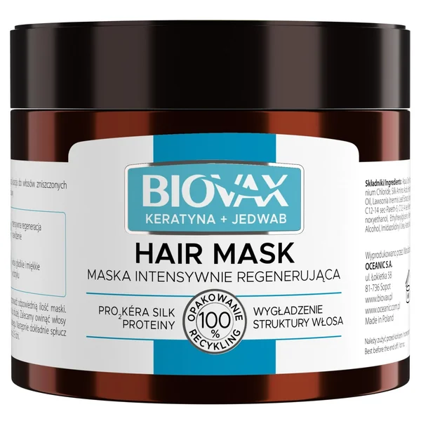 Biovax Keratin + Seide Maske für trockene und beschädigte Haare, die intensiv repariert, stärkt und mit Feuchtigkeit versorgt