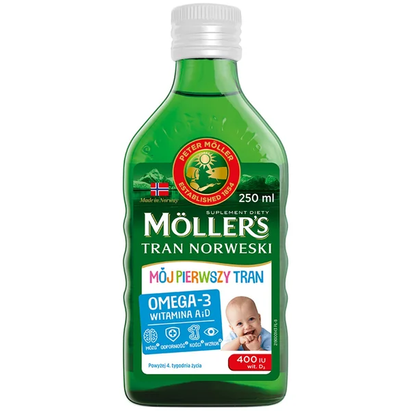 Möller’s Mein Erster Norwegischer Lebertran – Omega-3 Fischöl für Babys mit Vitamin D und A, 250 ml Flasche