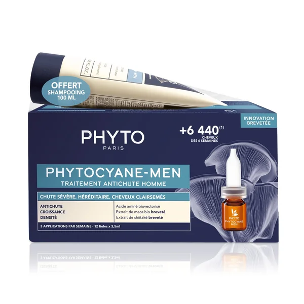 PHYTO PHYTOCYANE-MEN Set gegen Haarausfall bei Männern – natürliche Ampullen und Shampoo für Haarwuchs und kräftigeres Haar