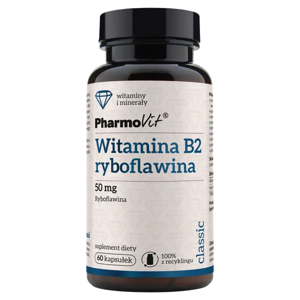 Pharmovit Vitamin B2 Kapseln – Nahrungsergänzung mit 50 mg Riboflavin zur Unterstützung des Energiestoffwechsels und der Hautgesundheit