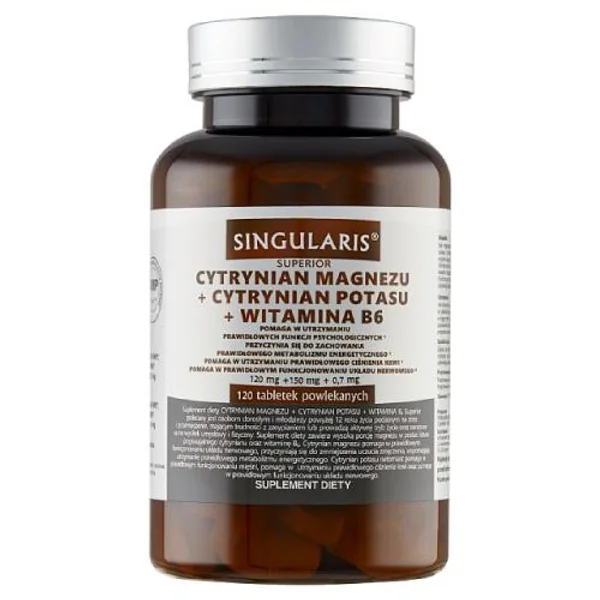 Singularis Superior Cytrynian Magnezu + Cytrynian Potasu + Witamina B6 - Tabletten für den normalen Energiestoffwechsel, Muskelfunktion und Blutdruck