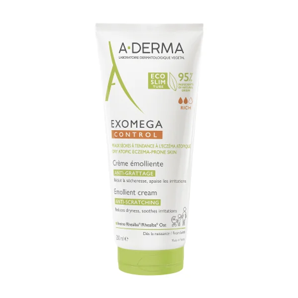 A-DERMA Exomega Control Emollient Creme für trockene und empfindliche Haut, 200 ml