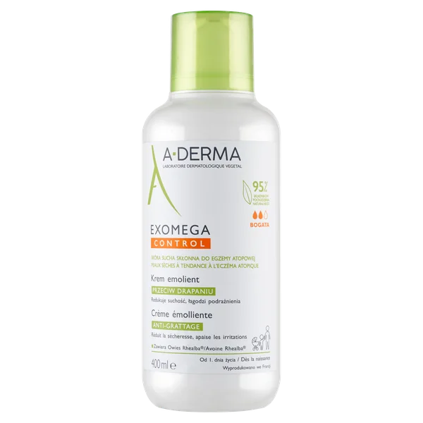 A-DERMA Exomega Control Emollient Creme für trockene und empfindliche Haut, 400 ml