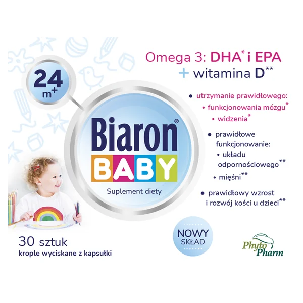 Biaron Baby DHA 24 m+ – Nahrungsergänzung mit DHA und Vitamin D3 für Babys zur Unterstützung der Gehirnentwicklung und des Immunsystems