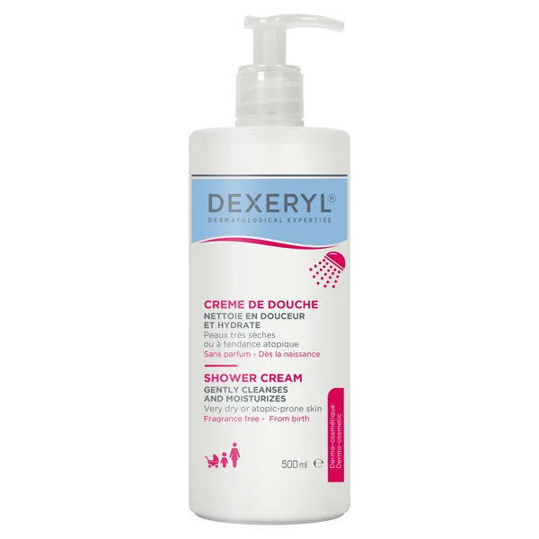 Dexeryl Duschcreme 500 ml für sehr trockene und atopische Haut, feuchtigkeitsspendende Waschcreme ohne Duftstoffe