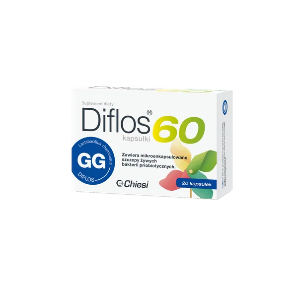 Diflos 60 Probiotikum Kapseln mit Lactobacillus rhamnosus GG zur Unterstützung der Darmgesundheit