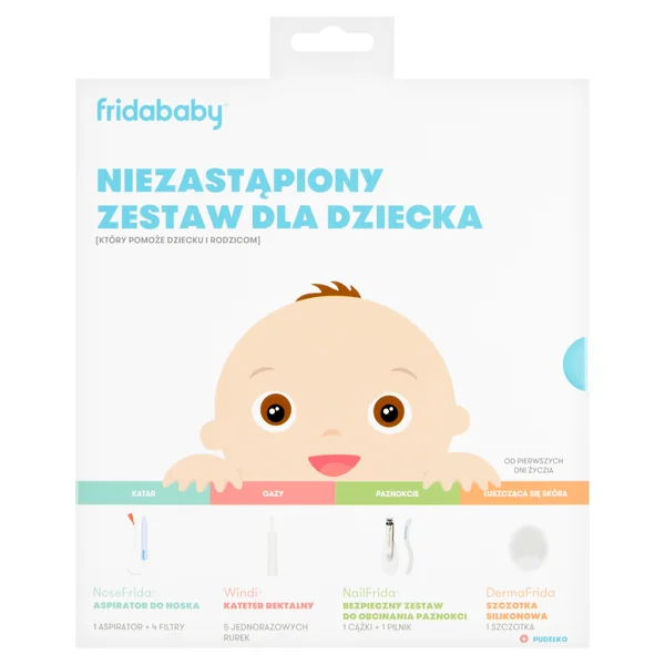 Fridababy Pflegeset für Babys mit Nasensauger, Windelröhrchen, Nagelknipser, Silikonbürste und mehr in praktischer Verpackung für Eltern