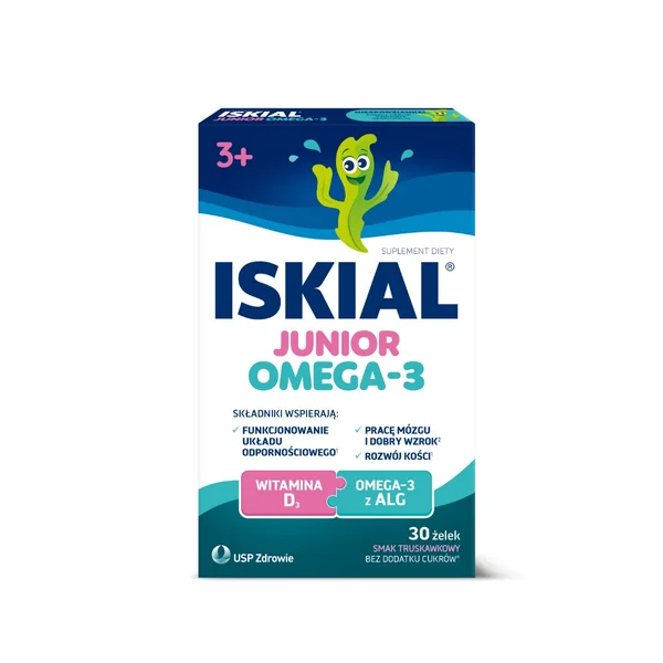 Iskial Junior Omega-3 Gummibärchen mit Erdbeergeschmack, 30 Stück – unterstützt das Gehirn und das Sehvermögen von Kindern ab 3 Jahren mit DHA